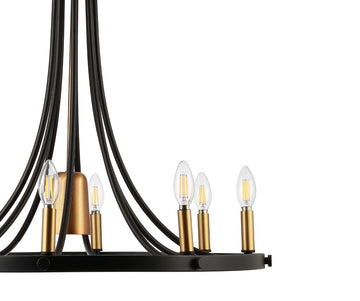 Dante Modern Iron Adjustable Wagon Wheel LED Chandelier with Downlight - JONATHAN Y